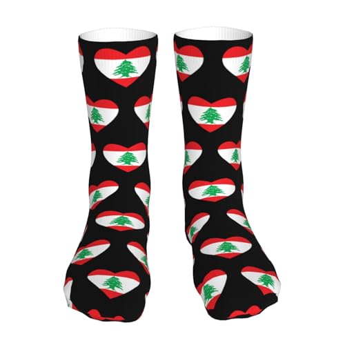 Flag of Lebanon Heart Casual Calf Socks for Men's and Women's Soft Comfortable Winter Warm