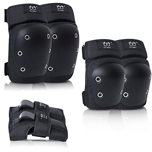 boruizhen Protective Gear Set for Adult Youth Knee Pads Wrist Guards Elbow Pads for Skateboarding Skatings Cycling BMX Bike Scooter Rollerblading Riding (Black, Large (Adult 132-200LB))