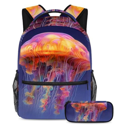 Sac à dos motif méduses coloré avec trousse pour étudiant