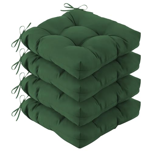 IASEAHK Outdoor Chair Cushions Set of 4, 19" x 19" x 5", Waterproof Outdoor Seat Cushions for Patio Furniture, Fade-Resistant Patio Chair Cushion, Dining Wicker Chair Pads for Porch Garden, Dark Green
