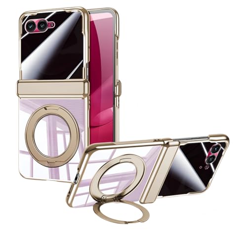 Motorola Moto Razr 70 Ultra�p�P�[�X�A�����^�d�C���b�L�t���[���N���A�P�[�X�A����360°��]���C�L�b�N�X�^���h�ϏՌ��J�o�[ (�S�[���h(�v���C�o�V�[))