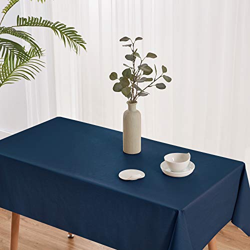 Image of NLMUVW Navy Blue Vinyl Tablecloth, Heavy Duty PVC Table Cloth 100% Waterproof Oil Proof Wipe Clean Table Cover for Kitchen Dining Picnic, 54 x 78 inch