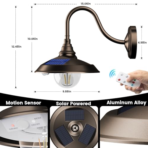 SIEDiNLAR Solar Barn Light Outdoor Aluminum 3 Modes Remote, 2 Pack Bronze by Siedinlar - Used condition - Image 3