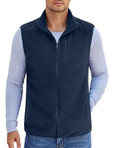 COOFANDY Mens Fleece Vests With Chest Pocket Lightweight Zip Up Polar Vests Warm Sleeveless Jacket for Winter, Navy, X-Large