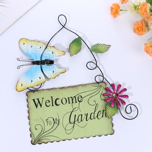 Letrero de puerta de hierro resistente SHINEOFI con decoración pintada a mano 6