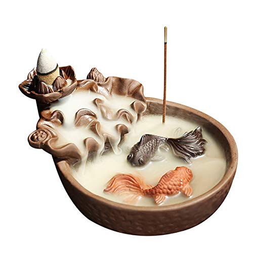 Sinolofty Keramik Räucherstäbchenhalter mit Zwei Farbiger Fisch, Rückfluss Räuchergefäß, Handwerk für Heimdekoration Cover