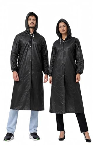 Image of Unisex Hooded Raincoat, Waterproof Long Rain Jacket, Multiple Colours, Reusable