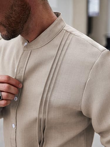 Image of TAGDO Men's Mandarin Collar with Button-Down Shirts | Full Sleeve Linen Casual Shirt for Man | Stylish Summer - Regular Fit Office, Party (2047)