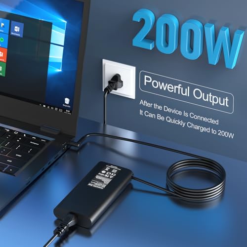 Image of 200W Laptop Charger Compatible with HP Omen Victus Gaming ZBook | AC Adapter for Omen Gaming 15 17, Pavilion 15 17, Victus Gaming 15 16, ZBook 17 G5 4.5x3.0mm Round Tip Power Supply
