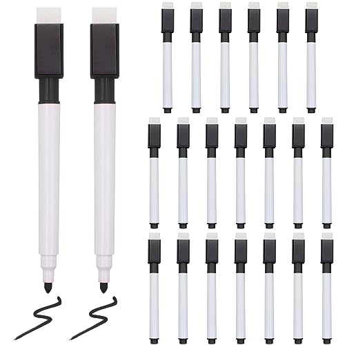 VEGCOO 22PCS Whiteboard Pens Black, Dry Wipe Pens for Whiteboard, White Board Markers Erasable Magnetic Whiteboard Pen with Eraser for Adult