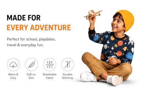 Image of Tiny Sprouts Kids Sweatshirt | Spaceman Theme | Cozy Polyester Fleece | Unisex | Ages 5-14