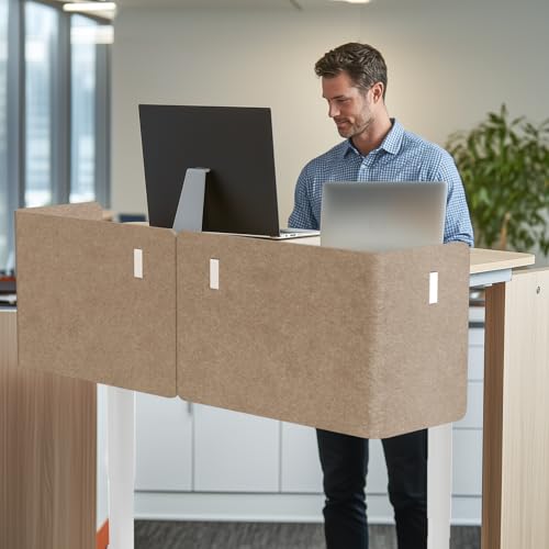 Image of Desk Privacy Panel,2PCS L-Shaped Clamp-On Office Desk Divider,2-in-1 Adjustable Acoustic Desktop Partition Or Under Desk Modesty Panel,for Office,Home,Felt(Dark Camel, 47.2 inch x 17.7 inch)