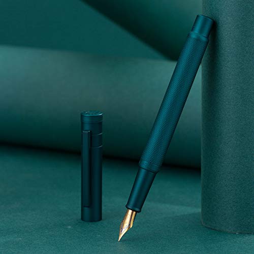Image of Asvine Dark Green Fude Pen, Bent Nib Fountain Pen Calligraphy (Fine to Broad) with Converter and Metal Pen Case Set