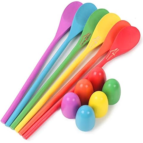 LovesTown 12 Pcs Egg Spoon Race Game Sets, Wooden Balance Relay Games for Kids Easter Eggs Hunt Outdoor Lawn Cover