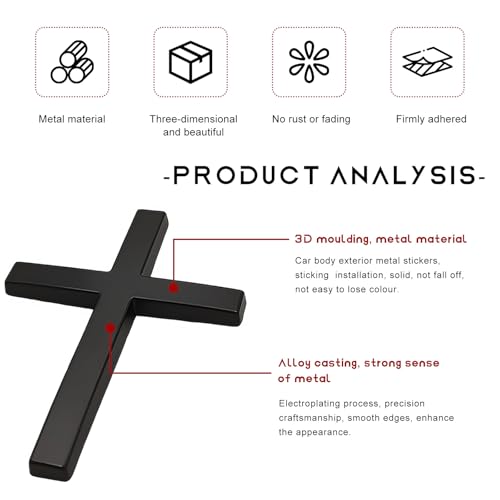 Image of 2 PCS Metal Christian Cross Emblem Stickers, 2.5 inchx1.8 inch Alloy 3D Car Cross Sticker Badge, Self-Adhesive Emblem Decal Decoration for Auto Trunk Tailgate Fenders, Car Exterior Decal (Black+Red)
