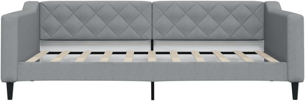 Daybed with Trundle Light Grey Fabric Upholstery Sturdy Platform Bed Frame for Bedroom and Guest Room Modern Minimalist Design Easy-Assembly Durable Foundation with Slatted Mattress-Support