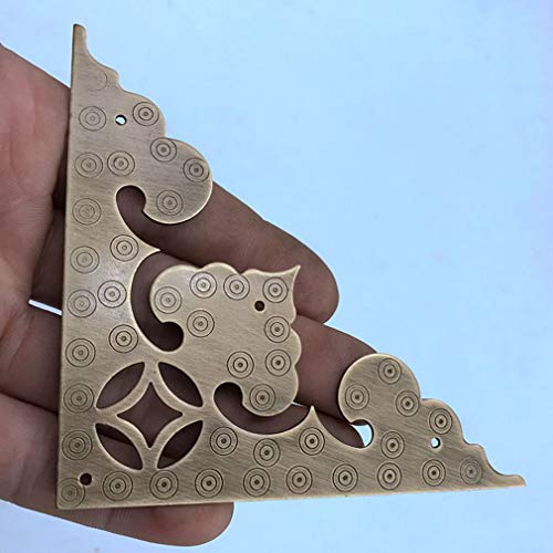 Tiazza 4Pcs Large Antique Brass Hollow Pattern Corner Protectors, 4\" Vintage Hardware Desk Edge Wooden Jewelry Gift Box Corner Guard - Thumbnail 5
