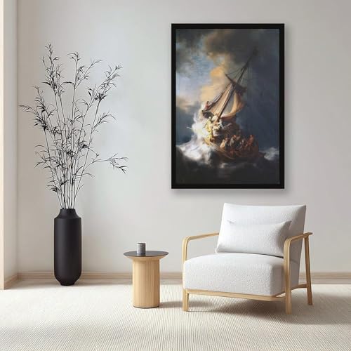 Toile Rembrandt la tempête mer de Galilée impression haute définition cadre inclus