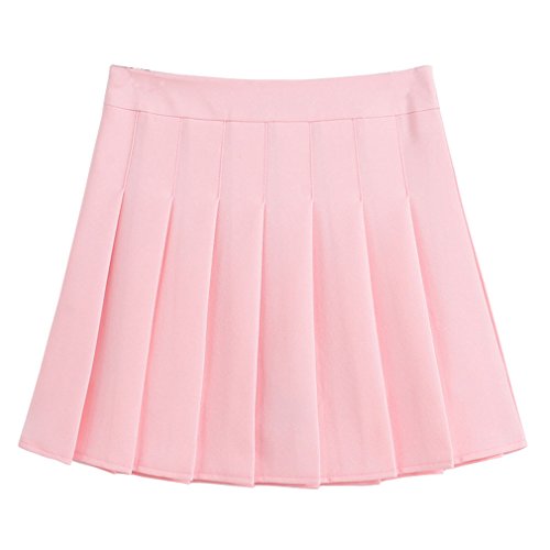Hoerev Women Girls Short High Waist Pleated Skater Tennis Skirt, Pink, US 8