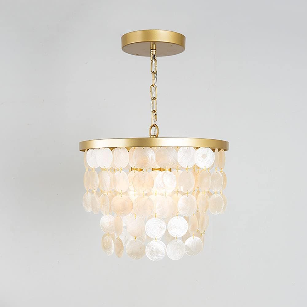 ZERAPH Chandeliers Ceiling Lights Simple Wind Chime Shell Chandelier Metal Frame Mother of Pearl Hanging Light Princess Room Bedroom Study Decoration Suspended Chandelier E26 Indoor Light