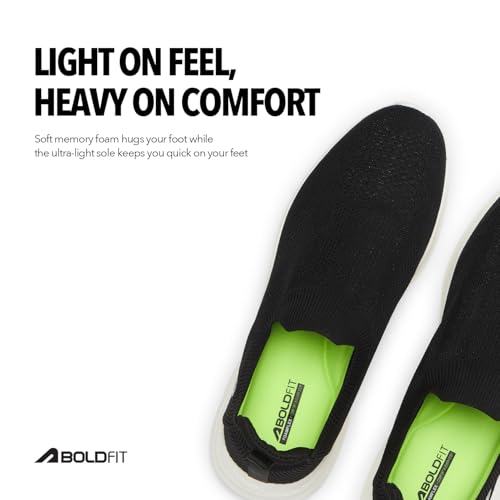 Image of Boldfit Casual Shoes for Men Breathable Knit Slip-On Sneakers with Memory Foam Insole & EVA Sole Lightweight Walking Shoes with Sock-Like Fit & Padded Heel for All-Day Comfort