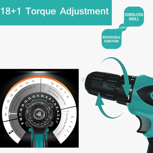 Image of 12V Li-ion Cordless Drill Machine | Screwdriver | Chuck 10mm | 1350RPM | Torque 18+1 | Pistol Grip | Spiral Drill | 24 Accessories drill bits in carrying tool kit