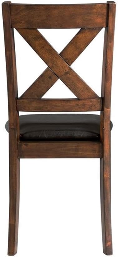 Pemberly Row Transitional Dining Side Chair Set, Standard Height, Cherry Finish, Faux Leather Upholstered Foam Cushion Seat, X-Back Design, 2-Pack, Comfortable Dining Room Seating