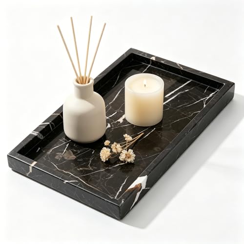 Black Rectangle Genuine Marble Stone Tray for Cosmetics, Candles, Lotion, Perfume and Home Decor Real Natural Marble Tray for Bathroom, Vanity, Kitchen and Desktop by Takywep - Used condition - US$31.35