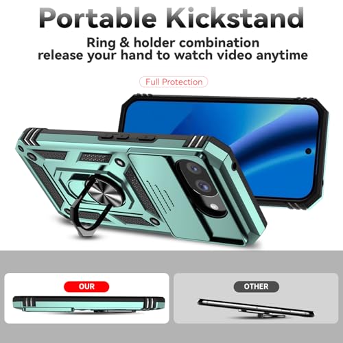 XINYEXIN Funda para Google Pixel 10a, Funda Cubierta de cámara Deslizante con Magnético Anillo Soporte, Militar PC + TPU Bumper Antigolpes Carcasa Rugged Caso - Verde - imagen 2