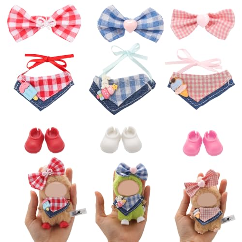 WALLFID 10cm Collectible Figure Display Outfit Set, Mini Fabric Styling Accessories for Adult Collectors, Mix-and-Match Props for Shelf Display & Photos, Figure Not Included (Bow Bibs)