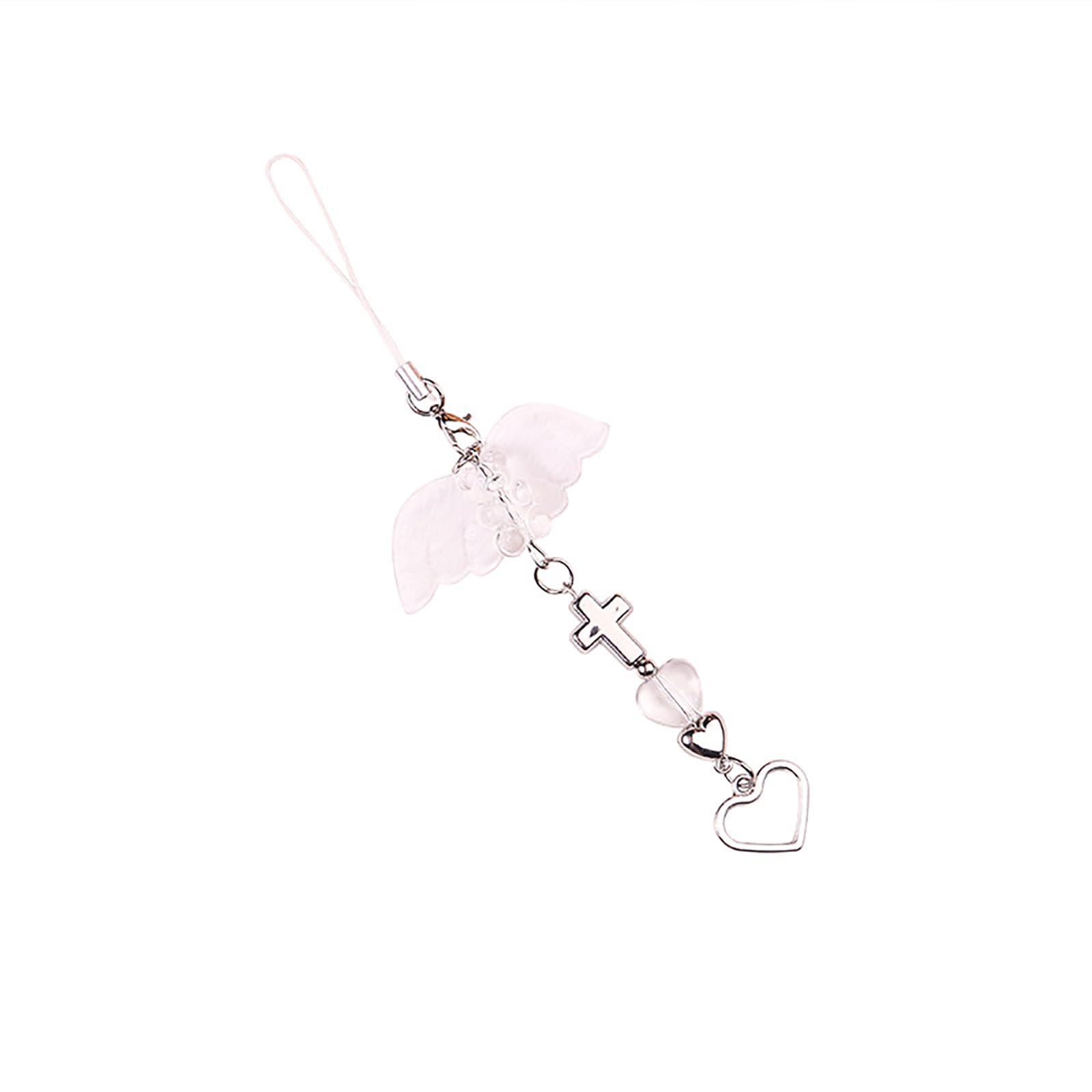 NIHENHAO Elegant Crosses Pendant Phone Straps Chain Dainty Angel Wing Keychain Ornament Stylish Keychain Phone Charm for Girls