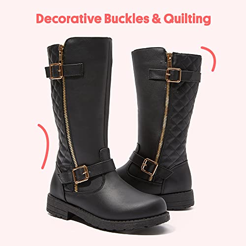 Fabkids Fashion Quilted Moto Riding Boot Easy On Off Side Zipper Boots (Toddler Little Kid Big Kid), Black, Size 4 #TOP1