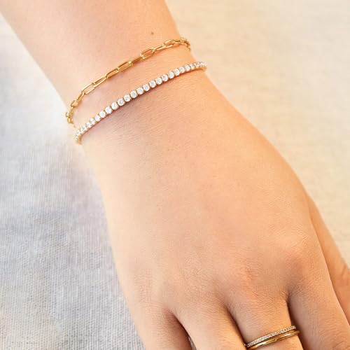 Bennett Tennis Bracelet for Women, 18K Gold Plated Sterling Silver - Hypoallergenic with Cubic Zirconia Stones, Dainty and Trendy Thin Stacking Bracelet, Women's Fashion Jewelry3