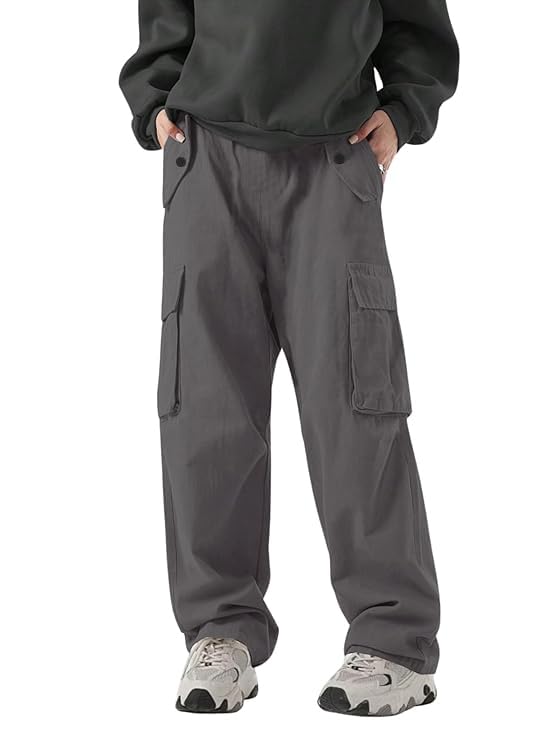 Image of GRECIILOOKS Men's Cargo Pants | 6 Pocket Cotton Cargo Joggers for Men | Loose Fit Stylish Pant with Pockets | Casual Baggy Trousers & Streetwear Lower