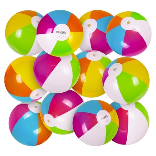 Kangaroo 12 Pack Inflatable Neon Beach Balls for Kids & Adults – 12” Colorful Pool Fun Party Favors, Bulk Beach Toys for Swimming Games, Luau, Birthday, Summer Pool Party Decorations Supplies