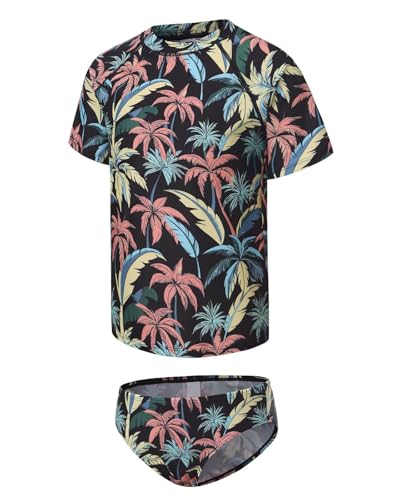 Image of Girls Two Piece Swimsuits Short Sleeve Rash Guard Swim Shirt Bikini Bottom Swim Set Bathing Swim Set Swimwear 3-16 Years