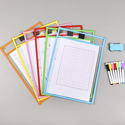 6Pcs Dry Erase Pockets,Reusable Dry Erase Sleeves, Clear Durable Plastic Sleeves Sheet Protectors For Classroom School Supplies (Multicolor) #TOP6