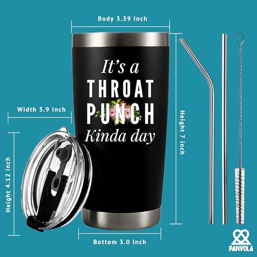 It's A Throat Punch Kinda Day Sarcastic Motivation Vacuum Insulated Tumbler Stainless Steel With Removable Lid and Straw (20 oz) by Panvola - Image 5