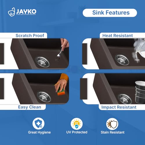 Image of JAYKO Quartz Acrylic Kitchen Sink for Modular Kitchen | Granite Finish, Scratch & Heat Resistant | Easy to Clean & Stylish Sink for Home (CO, 36x18in)