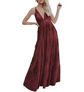Dokotoo Womens 2024 Formal Dresses Plunging V-Neck Embroidered Floral Lace Mesh Velvet Maxi Dress