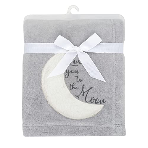 Image of Lambs & Ivy Goodnight Moon Gray Appliqued and Embroidered Fleece Baby Blanket