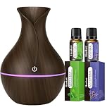 Aroma Essential Oil Diffuser Ultrasonic Aromatherapy Humidifier BPA-Free 130ml | 7-Colour LED 4 Timers Auto Shut-Off + Lavender & Mint Leaf Oils (Dark Wood Grain)