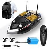 RC Bait Boat with Line Drop for Adult, Cruise Control, 4 Bait Slot 6.6LBS Loading 12000mAh Battery and Motors, 1640FT Range Remote Control, Fish Boat with LED Light, Hook Release & Backpack(Black)