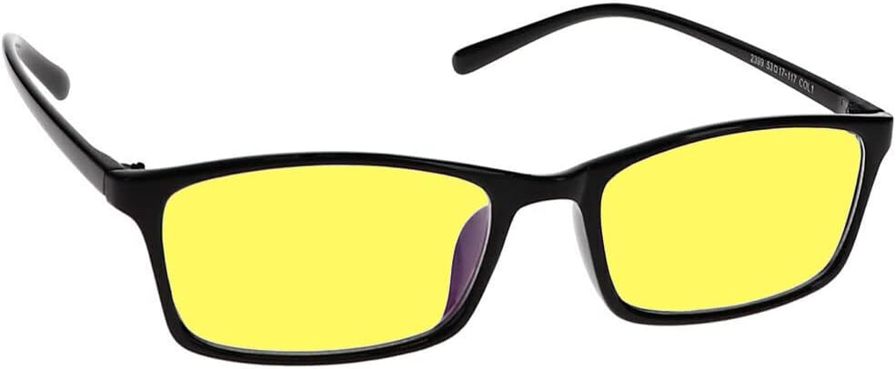 Night Driving Glasses with Canary Yellow Polycarbonate Double Sided Anti-reflective Coating, Scratch Coating and UV Protection - Plastic Frame - Spring Hinges - 53/17/117mm
