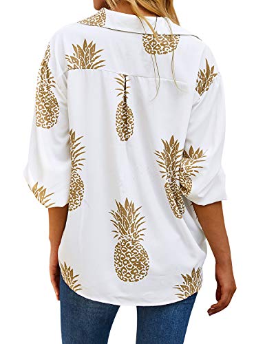 Zxzy Women Pineapple Printed Lapel Collar Half Sleeves Buttons Down Blouse Shirt #TOP1