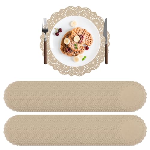 URROMA 100 tovagliette circolari di carta marroni, rotonde, 25,5 cm, usa e getta, centrini di carta con pizzo per matrimoni, Natale, feste del Ringraziamento