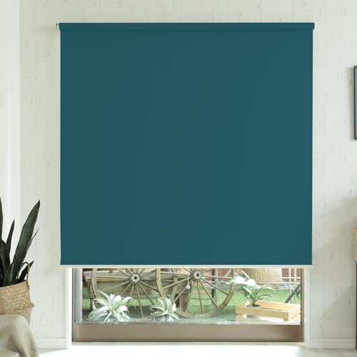 グラムスタイル ロールスクリーン プルコード式 1級遮光 遮熱 断熱 1cm単位でオーダー可 カーテンレール取付可能 幅180cm 丈180cm ターコイズのサムネイル