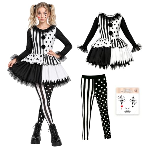 Disfraz Payaso Mujer Terror, Vestido Halloween con Mallas y Adhesivo, S M L | disfraz halloween terror mujer, payaso asesino, cosplay, cierre de velcro, organza, malla estampada