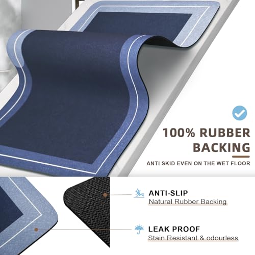 Diatomaceous Earth Bath Mat Super Absorbent Quick Dry Diatomite Stone Bath Mat Non Slip Shower Mat Thin Bathroom Mat Fit Under Door, Bathroom Floor Mat for in Front of Bathtub Showe,15.7"x35.4",Blue - Image 5