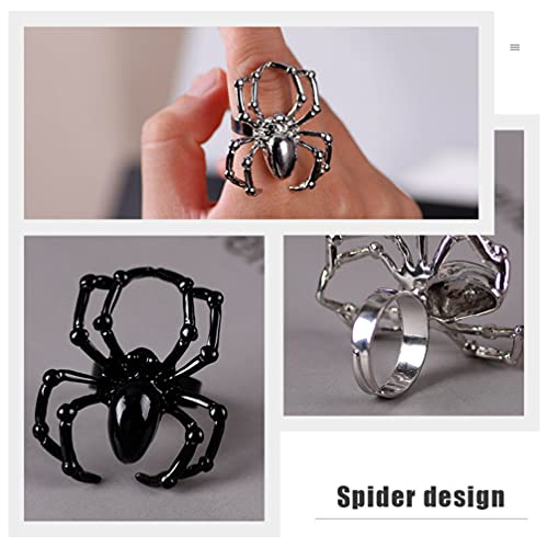 Lurrose 2 peças de anel gótico de articulação de aranha vintage punk anéis de aranha caveira dedo es